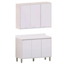Kit Armário Aéreo com Balcão de Cozinha 120 cm Atenas Cinza Cristal