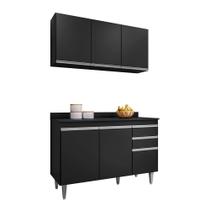 Kit Armário Aéreo e Balcão 120cm C/ Tampo Preto - Belliv Decor