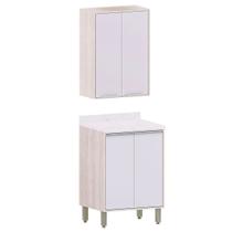 Kit Armário Aéreo e Balcão 2 Portas 60 cm Atenas Cinza Cristal Kit Armário Aéreo e Balcão 2 Portas 60 cm Atenas Cinza Cristal