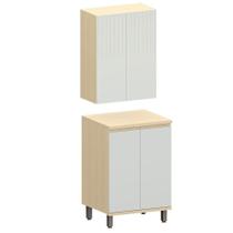 Kit Armário Aéreo E Balcão 2 Portas 60 Cm Aurora Cinza Cristal Pet/cinza Cristal