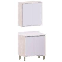Kit Armário Aéreo e Balcão 2 Portas 80 cm Atenas Cinza Cristal Kit Armário Aéreo e Balcão 2 Portas 80 cm Atenas Cinza Cristal