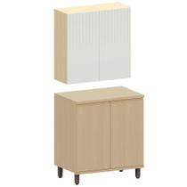 Kit Armário Aéreo E Balcão 2 Portas 80 Cm Aurora Cinza Cristal Pet/carvalho