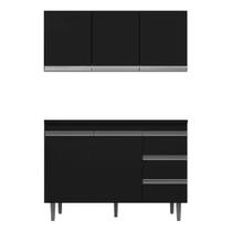Kit Armário Aéreo e Balcão Andréia 120cm Preto S/ Tampo - AJL Móveis