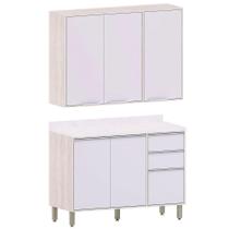 Kit Armário Aéreo E Balcão De Cozinha 120 Cm 3 Portas Atenas Cinza Cristal Kit Armário Aéreo E Balcão De Cozinha 120 Cm 3 Portas Atenas Cinza Cristal