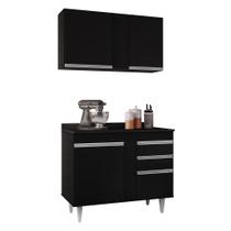 Kit Armário Aéreo e Balcão de Cozinha Lavanderia Aurora com Tampo Preto 100 cm L06 - D'Rossi
