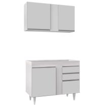 Kit Armário Aéreo e Balcão de Cozinha Lavanderia Aurora sem Tampo Branco 100 cm L06 - D'Rossi Kit Armário Aéreo e Balcão de Cozinha Lavanderia Aurora sem Tampo Branco 100 cm L06 - D'Rossi