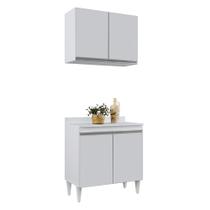 Kit Armário Aéreo e Balcão de Cozinha Lavanderia com Tampo 02 Portas Loren Branco 80 cm L06 - D'Rossi