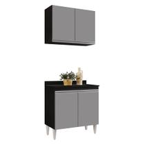 Kit Armário Aéreo e Balcão de Cozinha Lavanderia com Tampo 02 Portas Loren Preto e Cinza 80 cm - D'Rossi Kit Armário Aéreo e Balcão de Cozinha Lavanderia com Tampo 02 Portas Loren Preto e Cinza 80 cm - D'Rossi