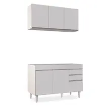 Kit Armário Aéreo e Balcão de Cozinha Lavanderia Dora sem Tampo Branco 120 cm L06 - D'Rossi Kit Armário Aéreo e Balcão de Cozinha Lavanderia Dora sem Tampo Branco 120 cm L06 - D'Rossi