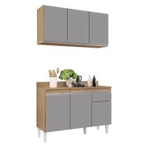 Kit Armário Aéreo e Balcão de Cozinha Lavanderia Lucy com Tampo Castanho e Cinza 120 cm L06 - D'Rossi