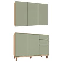 Kit Armário Aéreo e Balcão de Pia 100% MDF 120 cm Lótus Carvalho/Verde