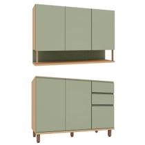 Kit Armário Aéreo e Balcão de Pia 100% MDF 120 cm Lótus Carvalho/Verde