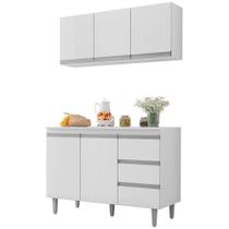 Kit Armário Aéreo E Balcão De Pia Sem Tampo 120 Cm Adriana Branco