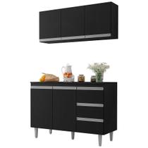 Kit Armário Aéreo E Balcão De Pia Sem Tampo 120 Cm Adriana Preto