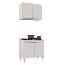 Kit Armário Aéreo e Balcão para Cooktop de Cozinha 02 Portas Diana Branco 80 cm L06 - D'Rossi Kit Armário Aéreo e Balcão para Cooktop de Cozinha 02 Portas Diana Branco 80 cm L06 - D'Rossi