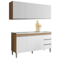 Kit Armário Aéreo E Balcão Para Pia Sem Tampo 150 Cm Adriana Amêndoa/branco