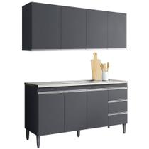 Kit Armário Aéreo E Balcão Para Pia Sem Tampo 150 Cm Adriana Cinza