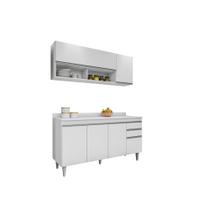 Kit Armário Aéreo Maya e Balcão Ayla 150cm C/ Tampo Branco - Vallisa Decor