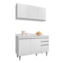 Kit Armário Aéreo Valentina e Balcão Melissa 120cm C/ Tampo Branco - Vallisa Decor