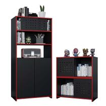 Kit Armário Alto Baixo Gamer Escritório Pixel Preto Caemmun Kit Armário Alto Baixo Gamer Escritório Pixel Preto Caemmun