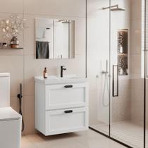 Kit Armario Banheiro c/Bancada Sintética Provençal 66 Branco Kit Armario Banheiro c/Bancada Sintética Provençal 66 Branco