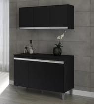Kit Armário com 3 Portas Andréia e Balcão Manu 120mt Com Tampo Mdp Preto Ajl