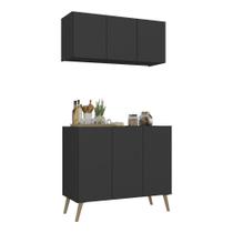 Kit Armário Cozinha Aéreo Balcão 3 Portas Retrô Mp2168 Preto/natural Kit Armário Cozinha Aéreo Balcão 3 Portas Retrô Mp2168 Preto/natural