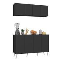 Kit Armário Cozinha Aéreo Balcão 4 Portas Retrô Mp2170 Preto/branco