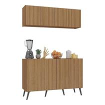 Kit Armário Cozinha Aéreo Balcão 4 Portas Retrô Mp2170 Rustic/preto Kit Armário Cozinha Aéreo Balcão 4 Portas Retrô Mp2170 Rustic/preto