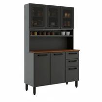 Kit Armário Cozinha em aço Bertolini Estilo 6 portas 2 gavetas largura de 120 cm com vidro 714683153 Grafite