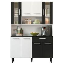 Kit Armário Cozinha Gabi 8 Portas Branco Preto Poliman