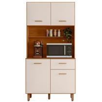 Kit Armário Cozinha New Izis 4 Portas Freijó Off White Poliman