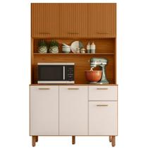 Kit Armário Cozinha New Livia 6 Portas Freijó Ripado Off White Poliman