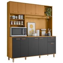 Kit Armário Cozinha Núria 9 Portas Freijó Grafite Poliman