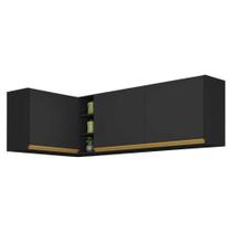 Kit Armário De Cozinha Aéreo Canto 90cm E Aéreo 120cm Veneza Multimóveis Mp2148 Preto-dourado