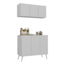 Kit Armário De Cozinha Aéreo E Balcão 3 Portas Retrô Multimóveis Mp2168 Branco Branco