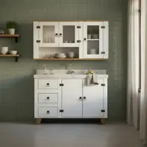 Kit Armário De Cozinha Aéreo E Balcão Madeira Maciça Branco