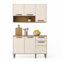 Kit Armário De Cozinha Alba Aéreo E Balcão 3 Portas Cinamomo/off White