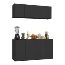 Kit Armário De Cozinha E Aparador 4 Portas Preto