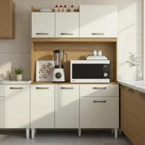 Kit Armario De Cozinha Multiuso Berlim 6 Portas 01 Gaveta Suporte Microondas Forno Estante