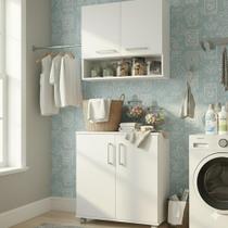 Kit Armário Lavanderia Multiuso 4 Portas Com Rodinhas Com Nicho 4 Prateleiras Kit Armário Lavanderia Multiuso 4 Portas Com Rodinhas Com Nicho 4 Prateleiras