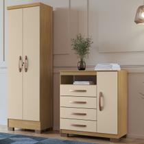 Kit Armário Multiuso Marrocos 2P+Cômoda Sapateira Roma Carvalho/Off White Kit Armário Multiuso Marrocos 2P+Cômoda Sapateira Roma Carvalho/Off White