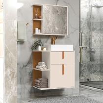 Kit Armário Organizador Gabinete Para Banheiro Com Espelheira E Cuba 2 Portas Argos Off White Com Nature G2 Plus
