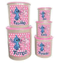 Kit Armazenamento de Alimentos 5 Potes Redondos de Plástico Decorado