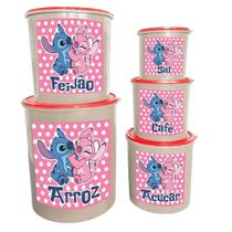 Kit Armazenamento de Alimentos 5 Potes Redondos de Plástico Decorado