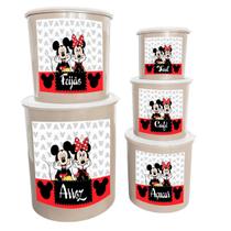 Kit Armazenamento Redondo Decorado 5 Potes de Plástico