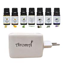 Kit Aromaterapia Difusor Elétrico + 7 Óleos Essenciais + Caixa de Madeira