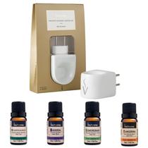 Kit Aromaterapia Difusor Elétrico e 4 Óleo Essencial Puro Via Aroma