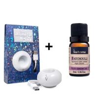 Kit Aromatizador De Ambientes Portátil Usb Com Led + Óleo Essencial Patchoulli Via Aroma - 10ml