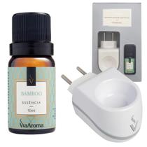 Kit Aromatizador Difusor Elétrico Com Essência Bamboo Via Aroma Standard Ambiente Casa